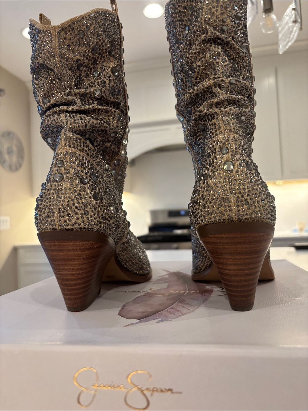 Jessica Simpson Champagne Crystal Western Ankle Boots - Picture 7 of 9